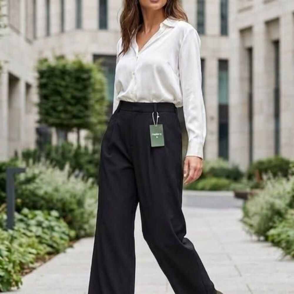 HALARA Black Wide-Leg High-Waist Dress Pants